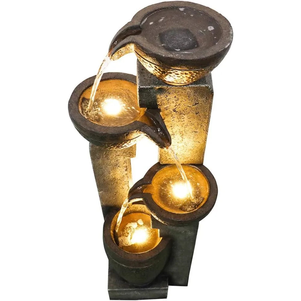 40 Inch Four Tier Outdoor Garden Water Fountain Resin Led