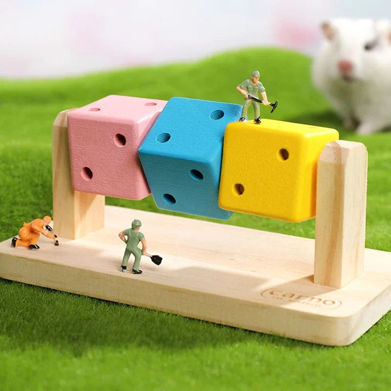 Colorful Wooden Rubik Cube Interactive Chewing Toy for Birds