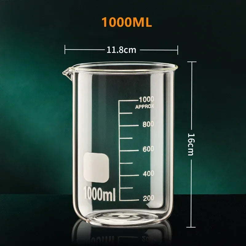 Glass Measuring Cup Set 50 100 150 250 500 1000 Milliliters Heat Resistant High Borosilicate Clear Graduated Beaker
