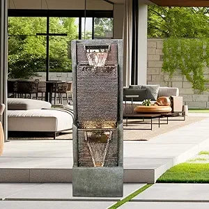 40 Inch Four Tier Outdoor Garden Water Fountain Resin Led