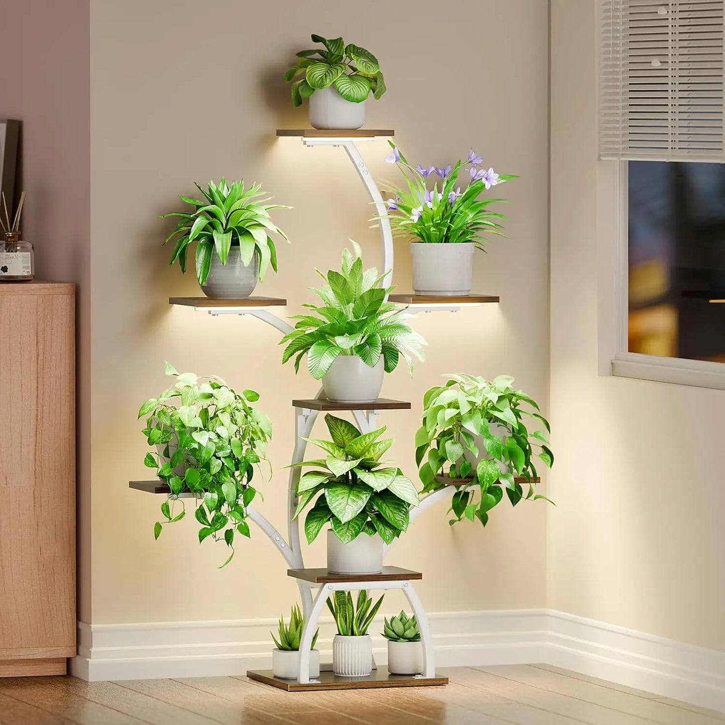 Indoor Corner Plant Stand With Grow Lights 5-Tier S Shape