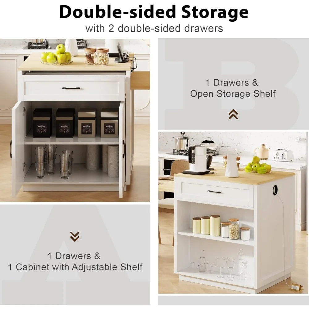 Extendable Kitchen Island With Power Outlet And Storage