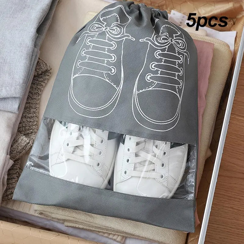 5 Or 10 Pcs Shoes Storage Bag Closet Organizer Non Woven Travel Portable Waterproof Hanging Bag With Pocket