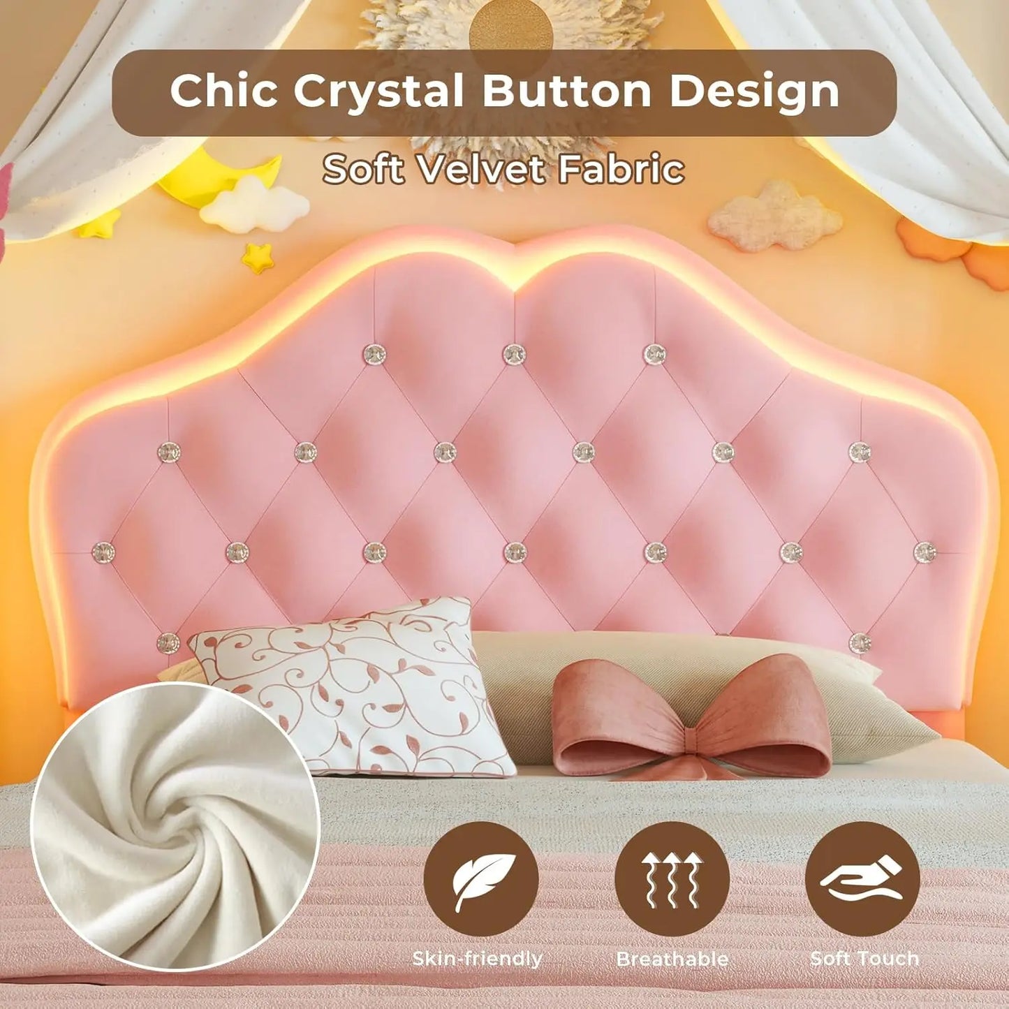 Twin Size Girl Bed Storage Drawers LED Lights Headboard