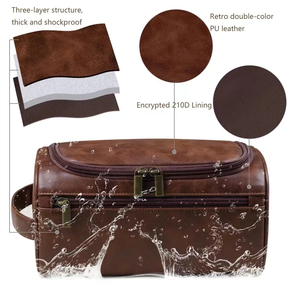 PU Leather Toiletry Bag for Men and Women Dopp Kit Hanging Travel Toiletry Bag Large Cosmetic Bag