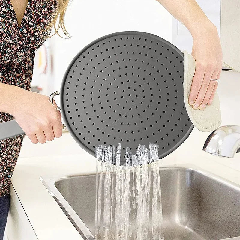Silicone Kitchen Splatter Screen With Handle Frying Pan Lid