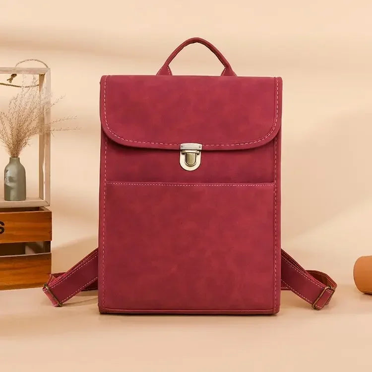 Elegant Korean Style Faux Leather Shoulder Bag For Women Commuting Travel Matte Finish Double Strap Laptop Backpack