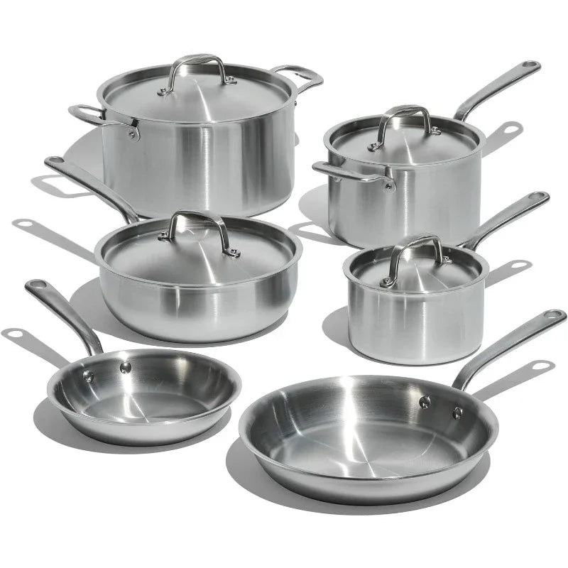 10 Piece Stainless Steel Cookware Set 5 Ply Clad With Lids