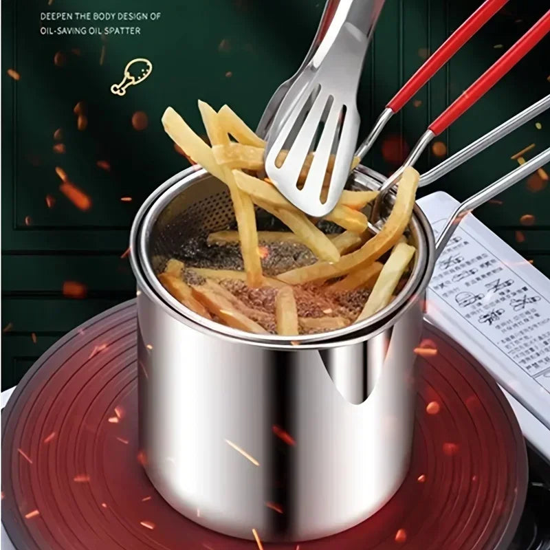 Stainless Steel Deep Fryer With Frying Basket Multifunctional Small Pot For Chicken And Other Kitchen Cooking Tools