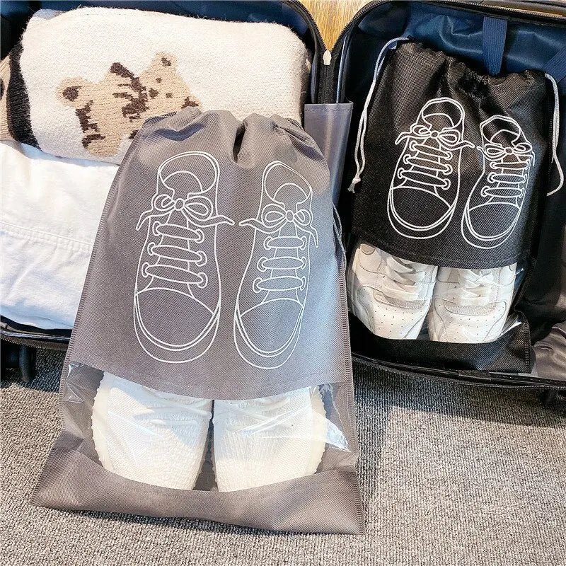 5 Or 10 Pcs Shoes Storage Bag Closet Organizer Non Woven Travel Portable Waterproof Hanging Bag With Pocket