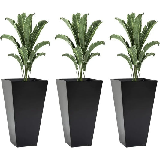 Set Of 3 Tall Planters With Drainage Holes Outdoor 28 Inch
