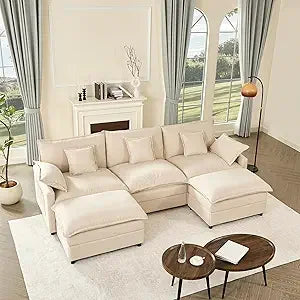 108 Inch U Shaped Three Seater Sofa Movable Ottoman