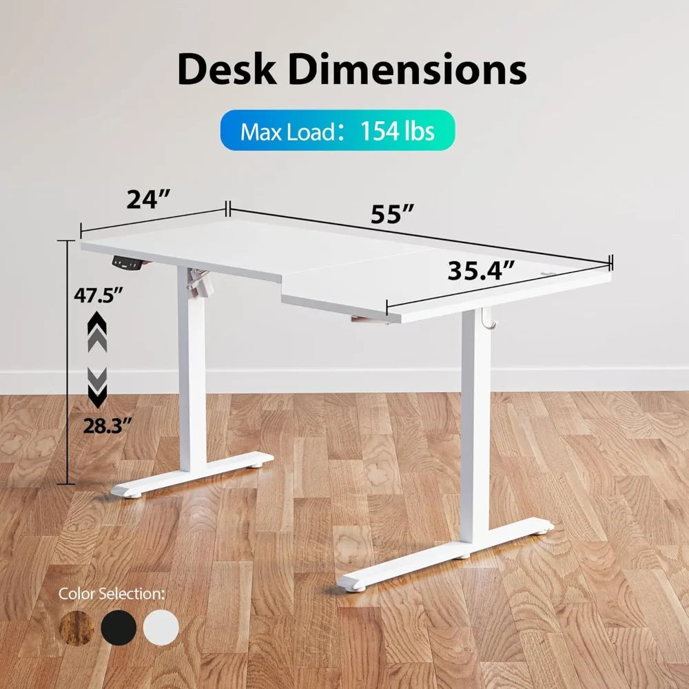 Electric Standing Desk L Shaped 55 Inch Adjustable Home