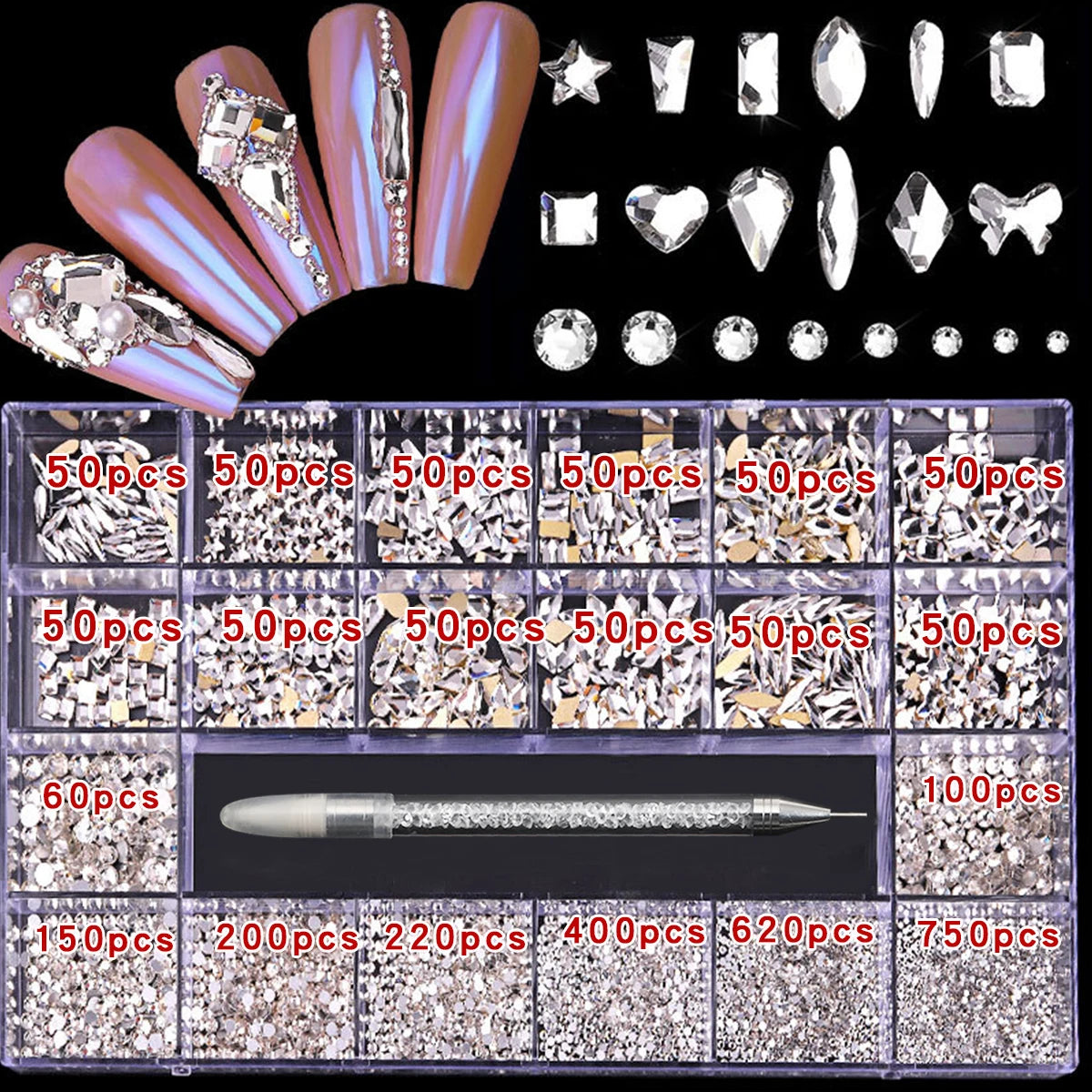 21 Grid Nail Art Diamonds Flat Bottom Glass Rhinestones DIY