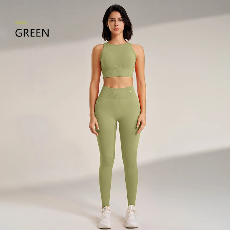Yoga Set Women High Waisted Leggings Seamless Top Plus Size