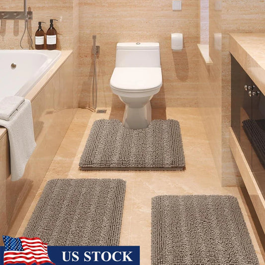 Ultra Soft Chenille Bath Rugs Non Slip Absorbent Mat Set
