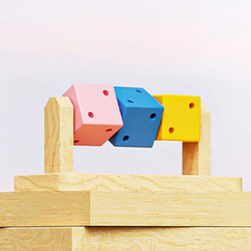 Colorful Wooden Rubik Cube Interactive Chewing Toy for Birds