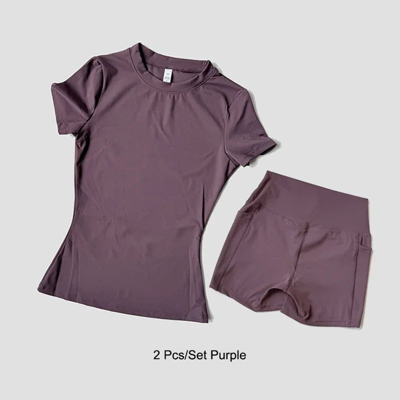 Womens Seamless Knitted Yoga Set Gym Wear Crop Top Pro