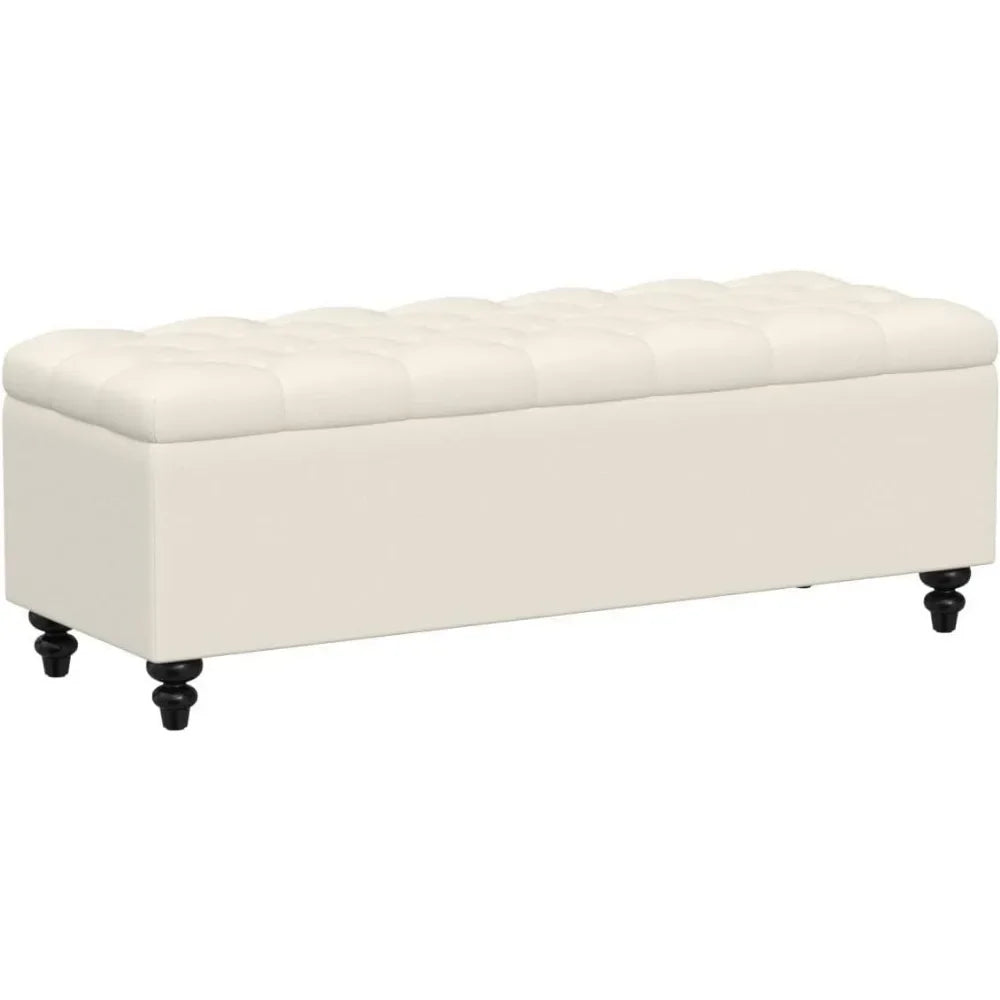 Upholstered Button Tufted Storage Ottoman With Safety Hinge