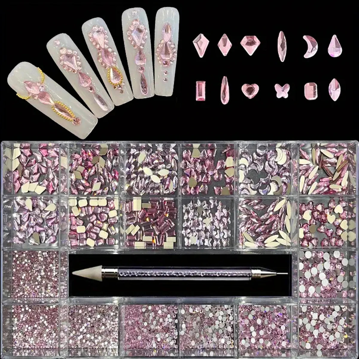 21 Grid Nail Art Diamonds Flat Bottom Glass Rhinestones DIY