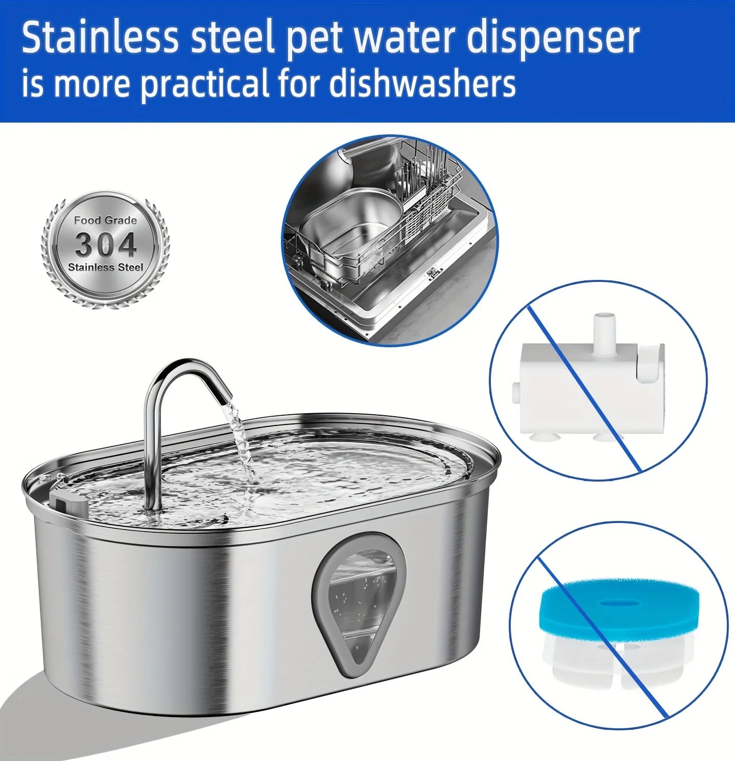 3.5L Automatic Stainless Steel Cat Water Fountain With LED