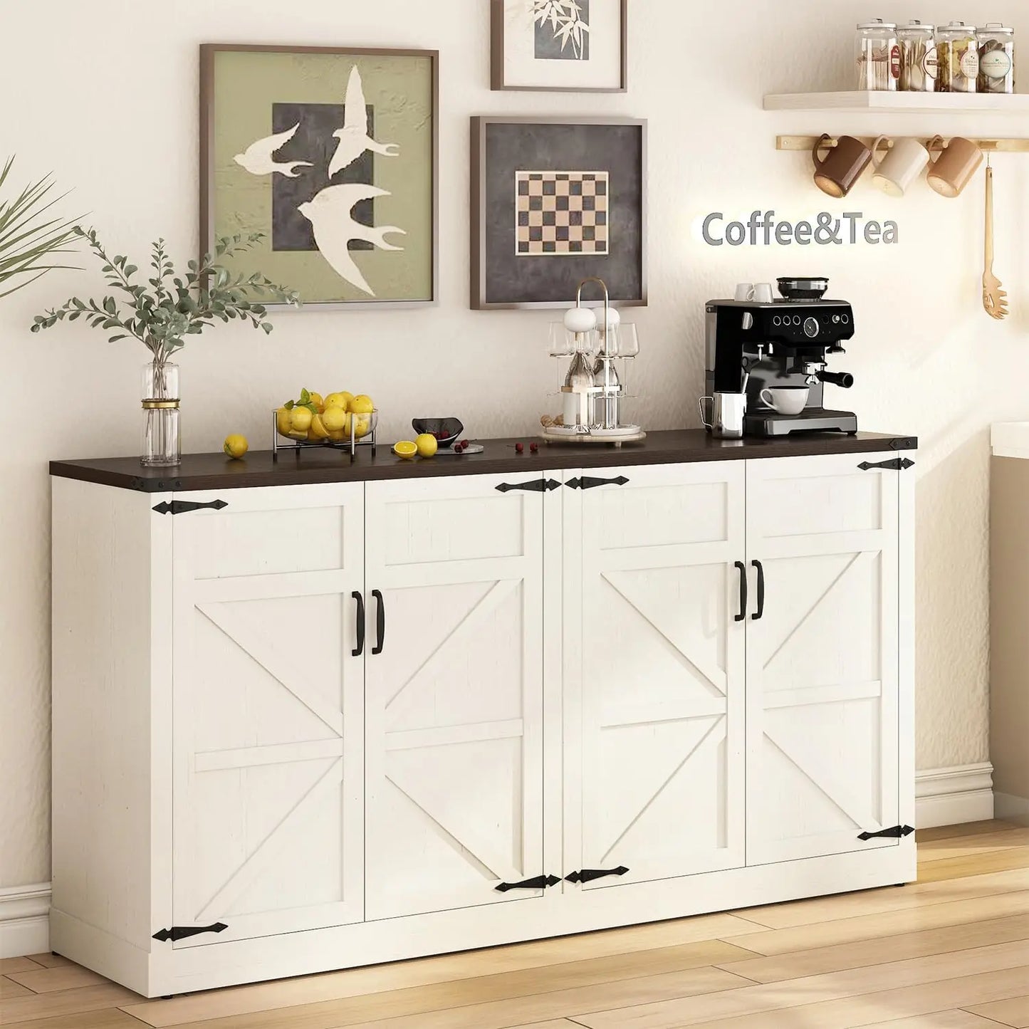 65 Inch Farmhouse Sideboard Buffet Cabinet With Storage