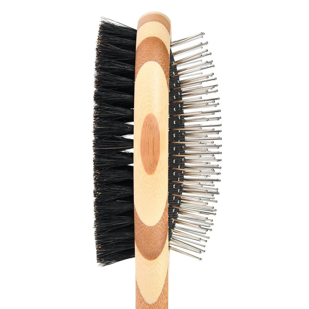 Bamboo Dual Sided Dog Grooming Brush Pin And Bristle