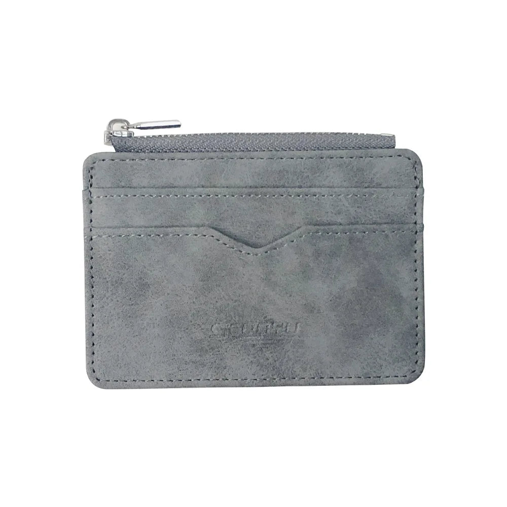 Mens Slim Card Wallet Matte Leather Retro Style Multi Card Holder Frosted Fabric Finish Transparent Coin Pocket