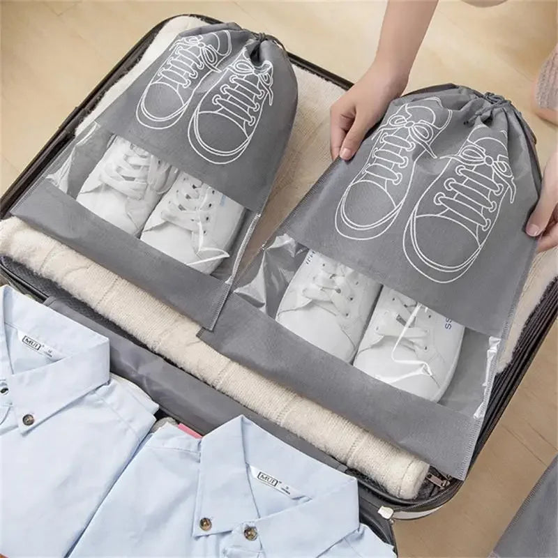 5 Or 10 Pcs Shoes Storage Bag Closet Organizer Non Woven Travel Portable Waterproof Hanging Bag With Pocket