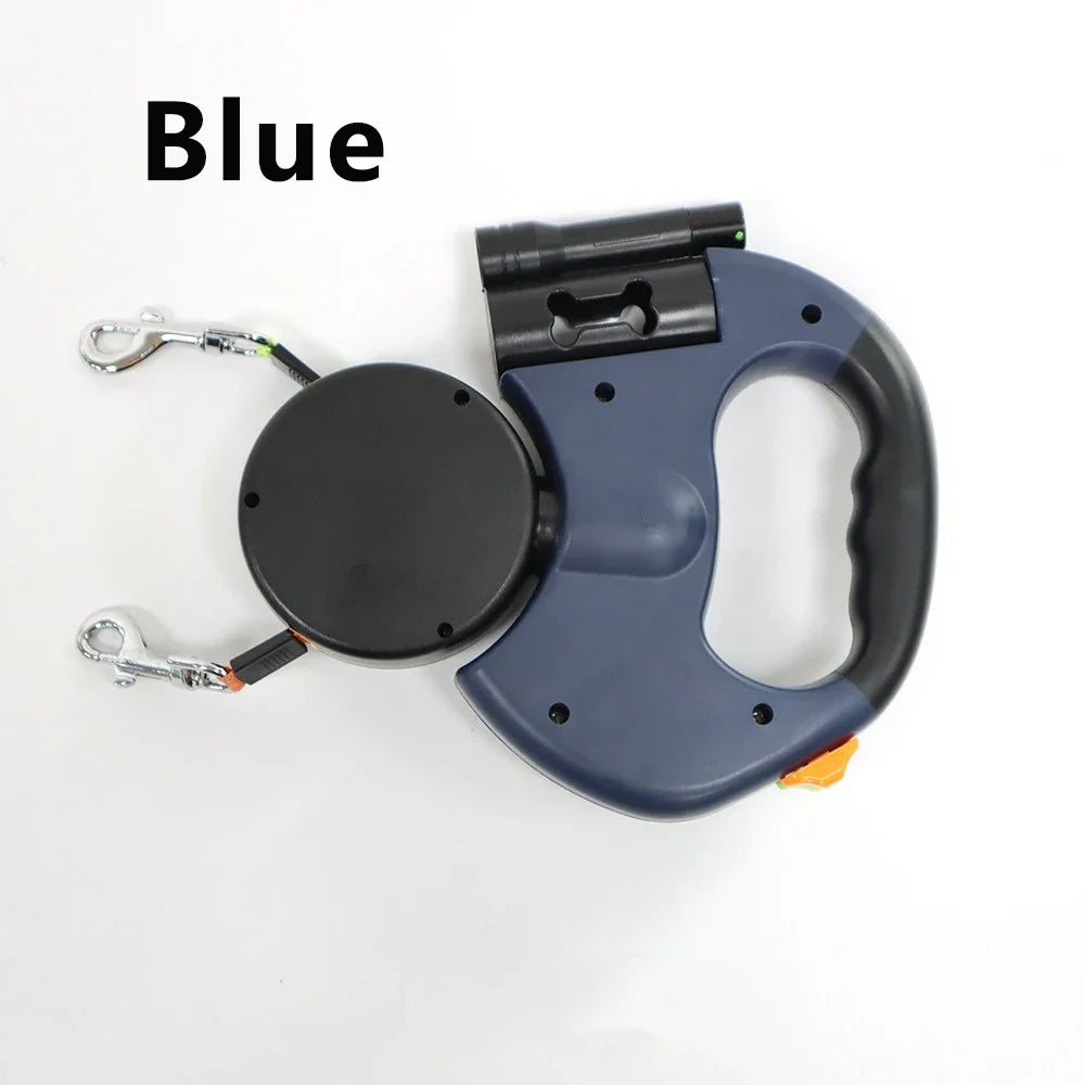 Retractable Dual Dog Leash LED Light No Tangle 360 Swivel
