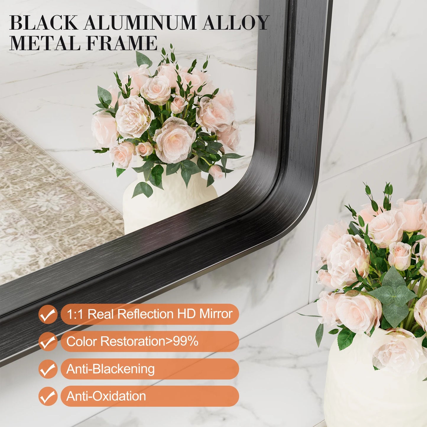 JHK Large Vanity Mirror Matte Metal Frame Wall 30x40