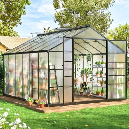 10x12 Ft Aluminum Frame Greenhouse for Outdoors All Weather