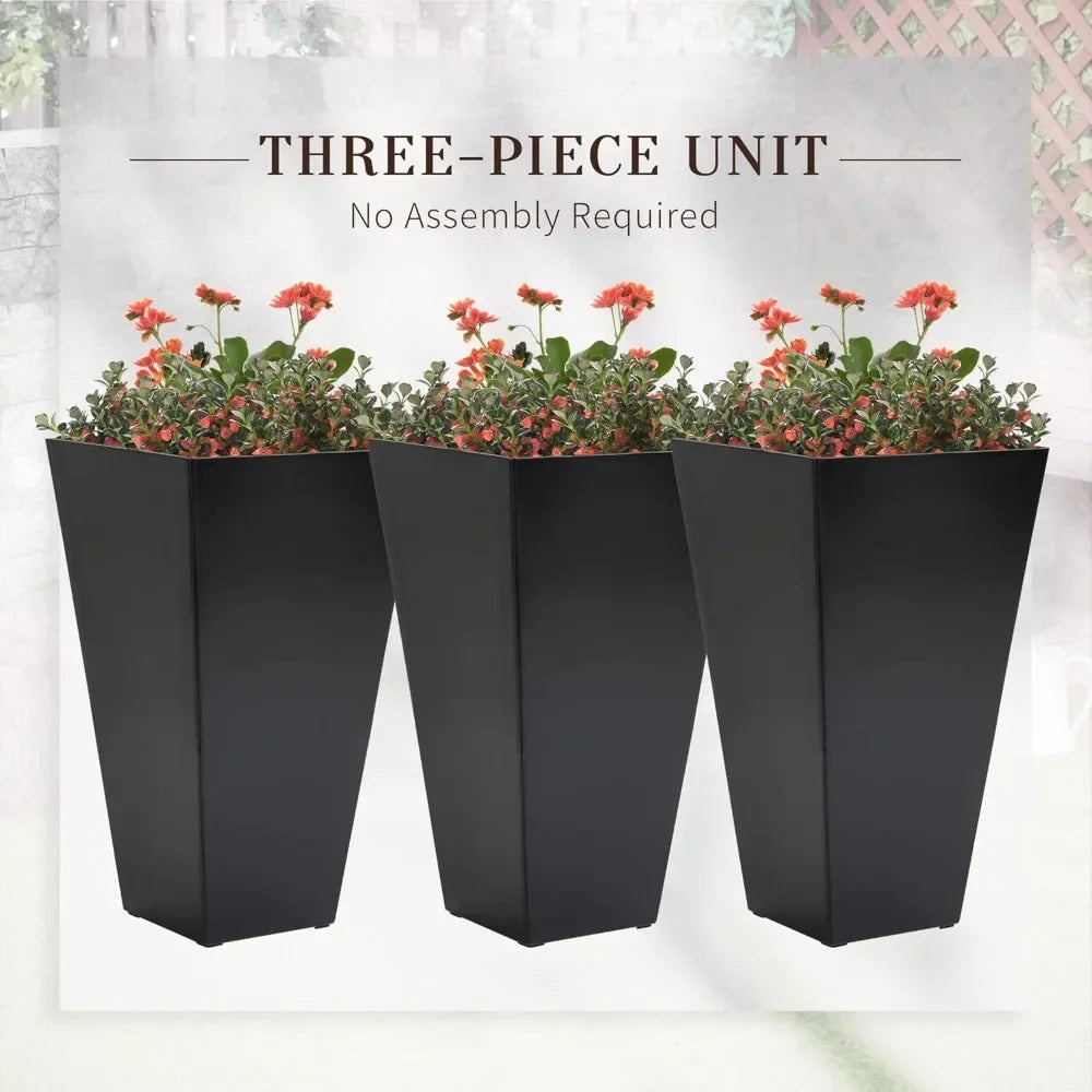 Set Of 3 Tall Planters With Drainage Holes Outdoor 28 Inch