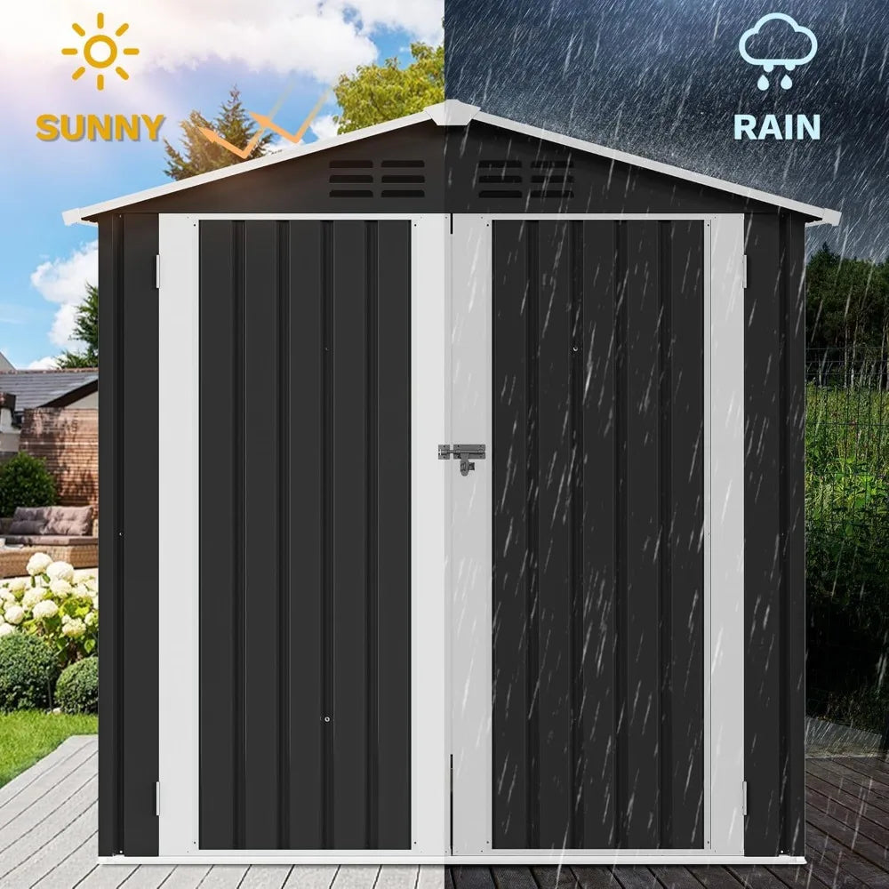 6x4ft Metal Outdoor Storage Shed With Window Lockable Steel