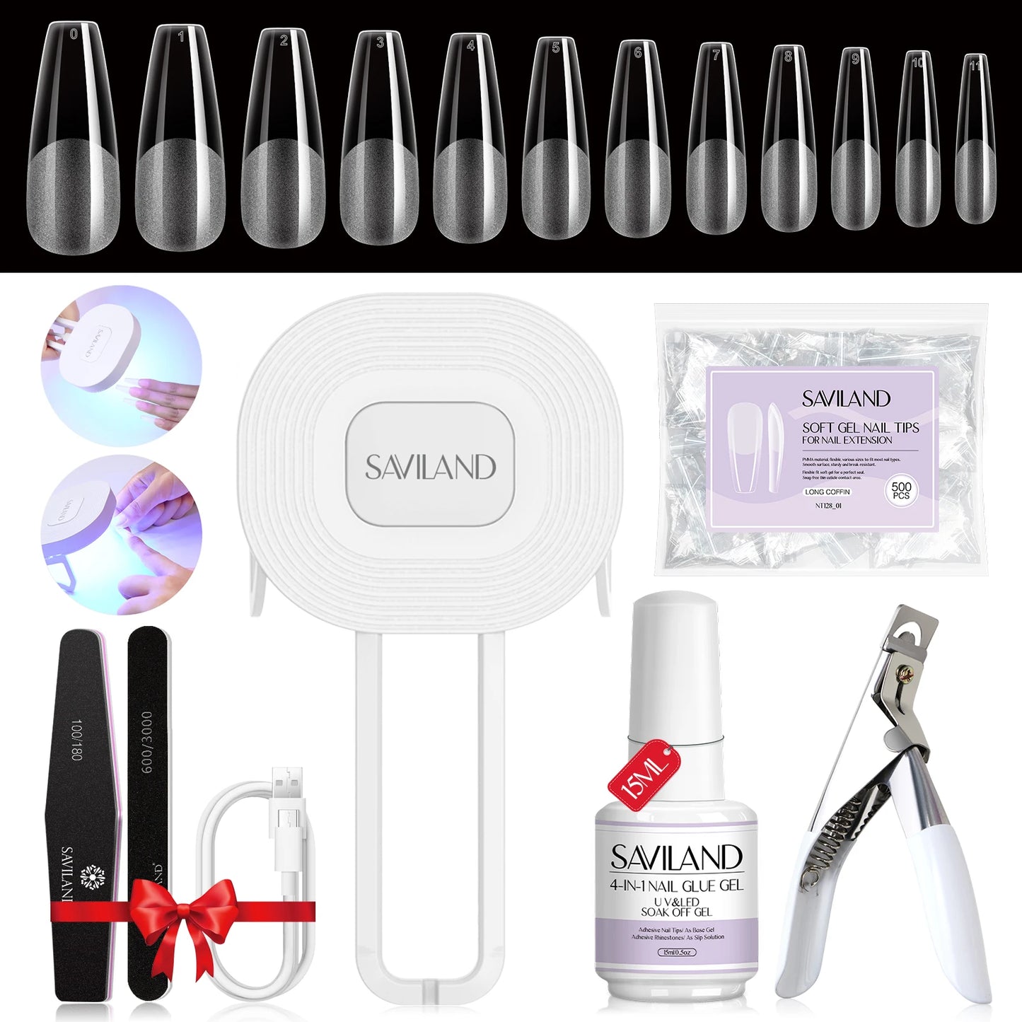 Saviland Gel X Nail Kit 500Pcs False Nail Tips 4 In 1 Gel