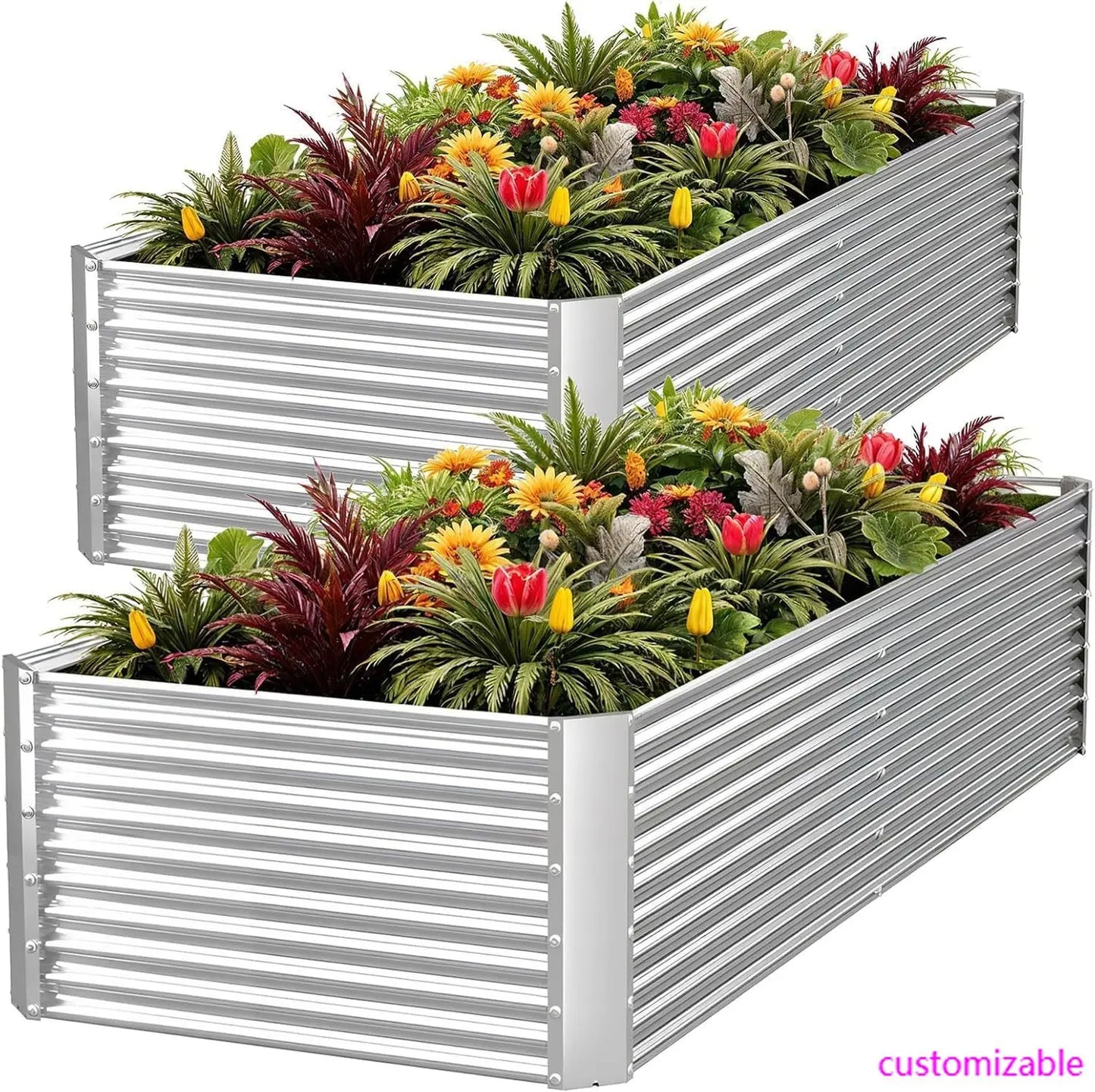 Tall 8X4FT Galvanized Raised Garden Bed 2pcs Vegetable