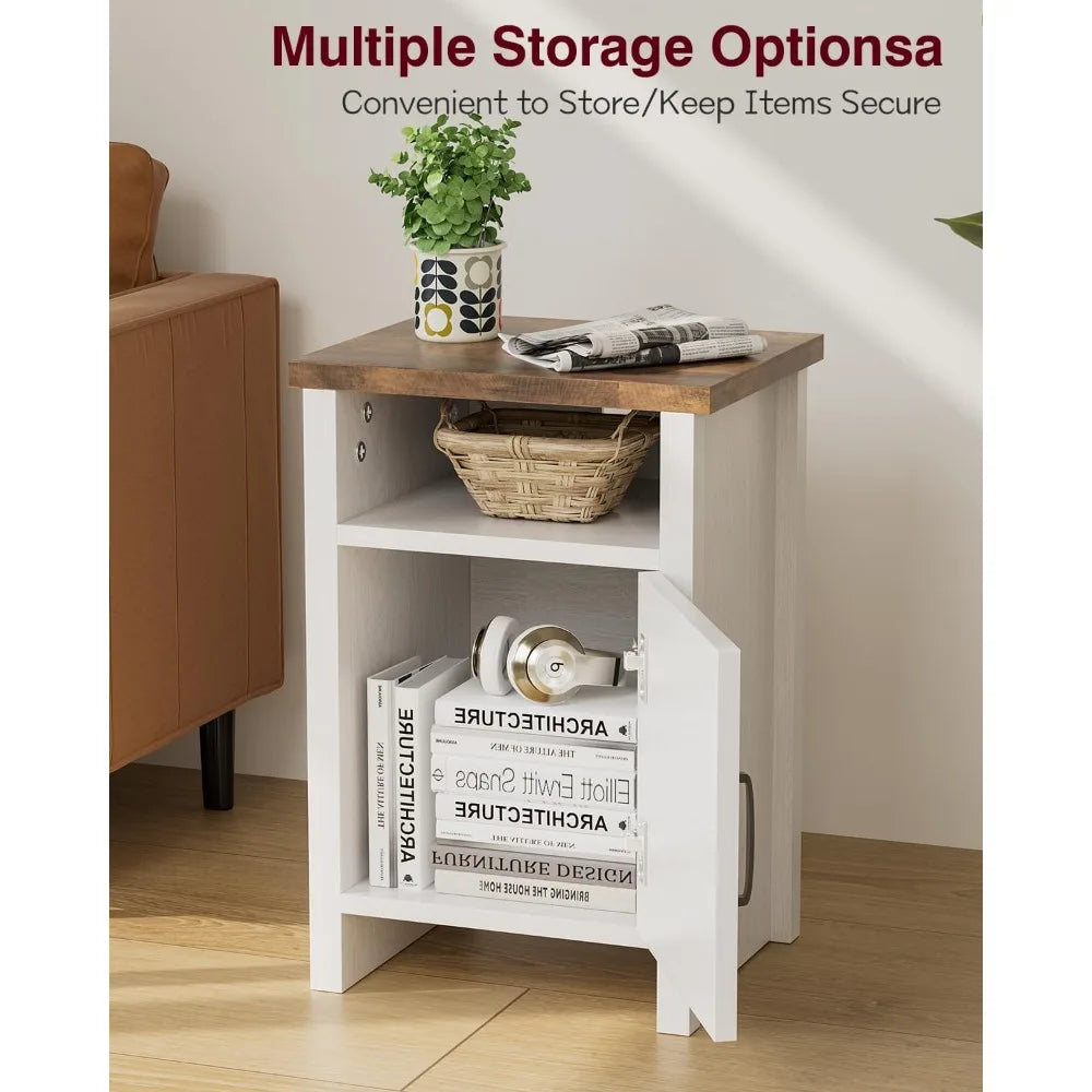 Set Of 2 Nightstands Farmhouse Barn Door With Storage Shelf