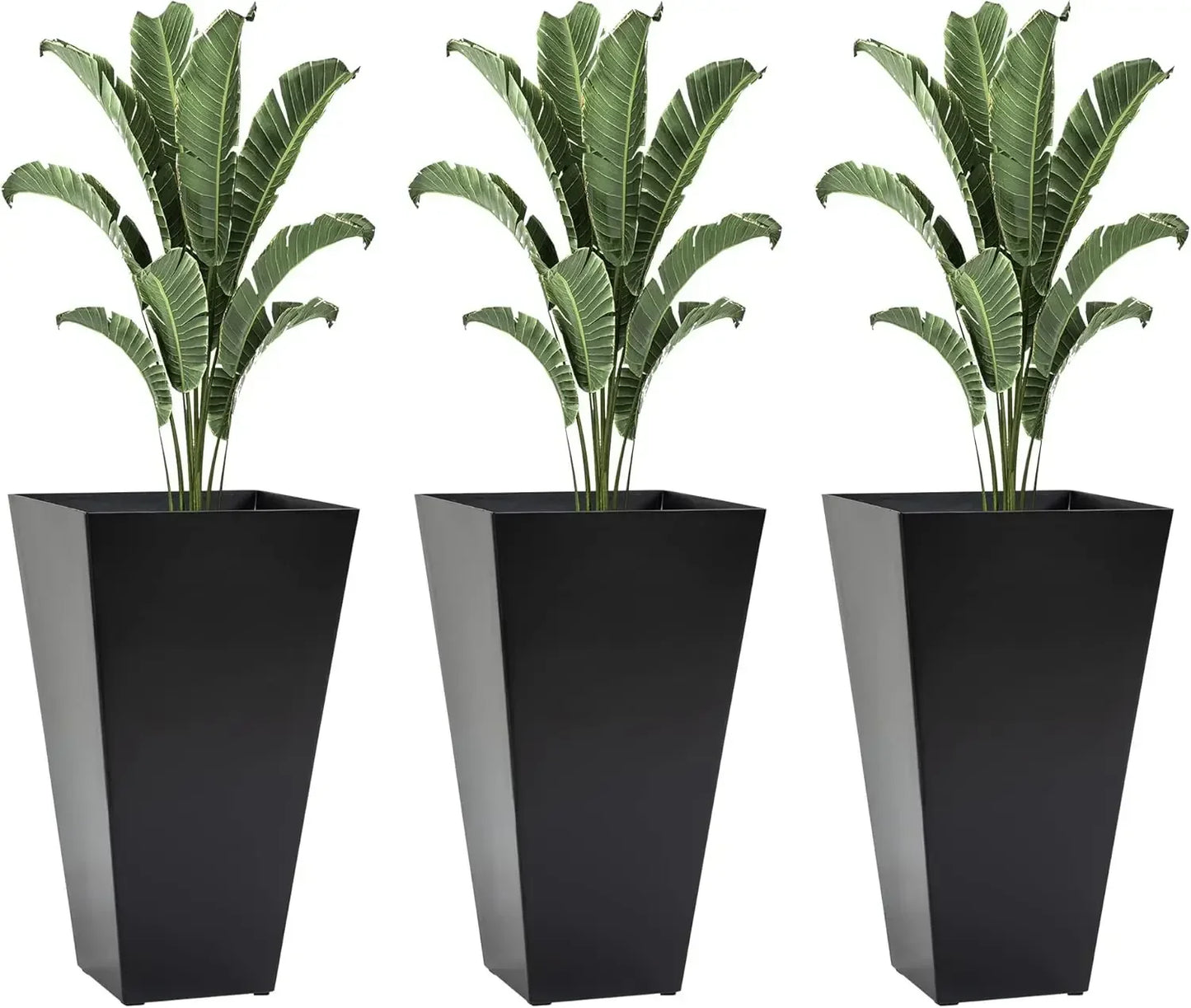 Set Of 3 Tall Planters With Drainage Holes Outdoor 28 Inch