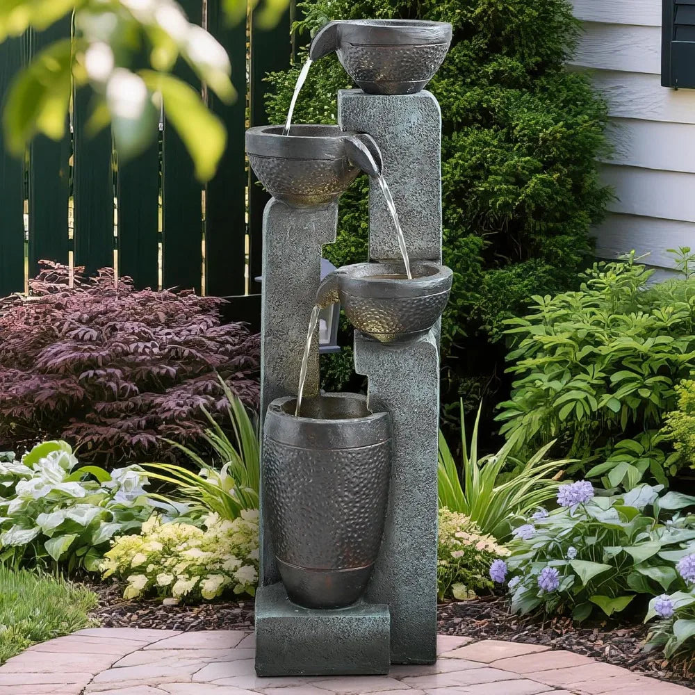 40 Inch Four Tier Outdoor Garden Water Fountain Resin Led