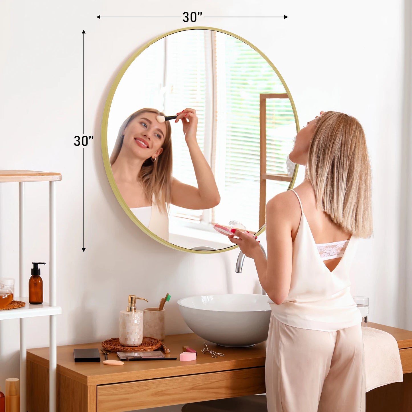JHK Gold Round Vanity Mirror 30 Inch Matte Metal Frame
