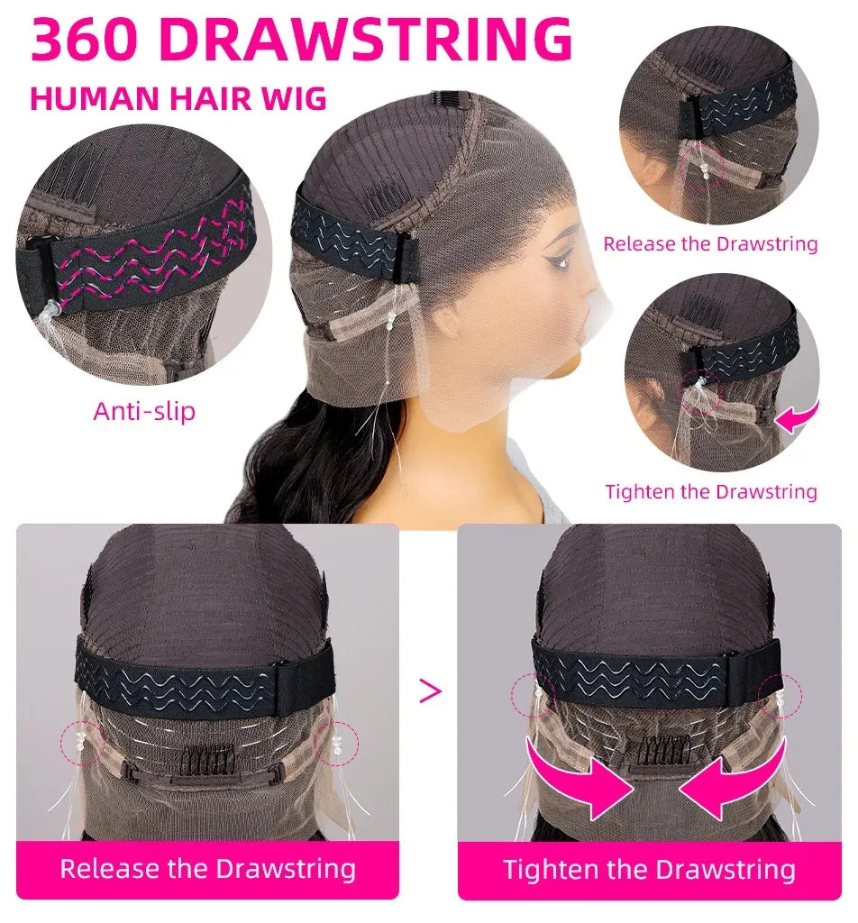 Hidden Strap Body Wave 360 Full Lace Wig Glueless Drawstring