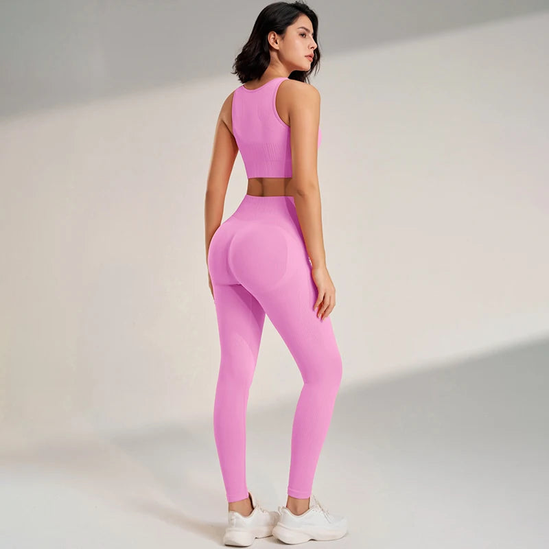 Yoga Set Women High Waisted Leggings Seamless Top Plus Size