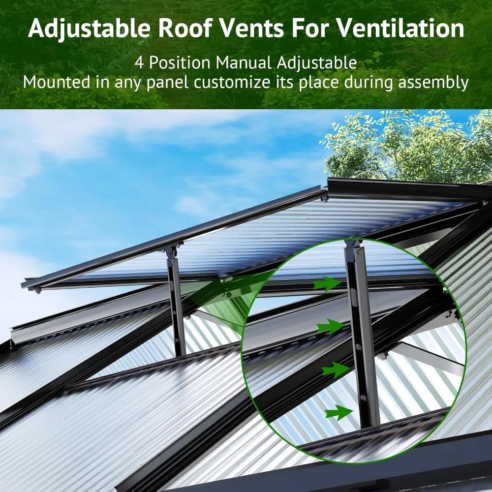 Sturdy Aluminum Outdoor Greenhouse 10x6ft Polycarbonate