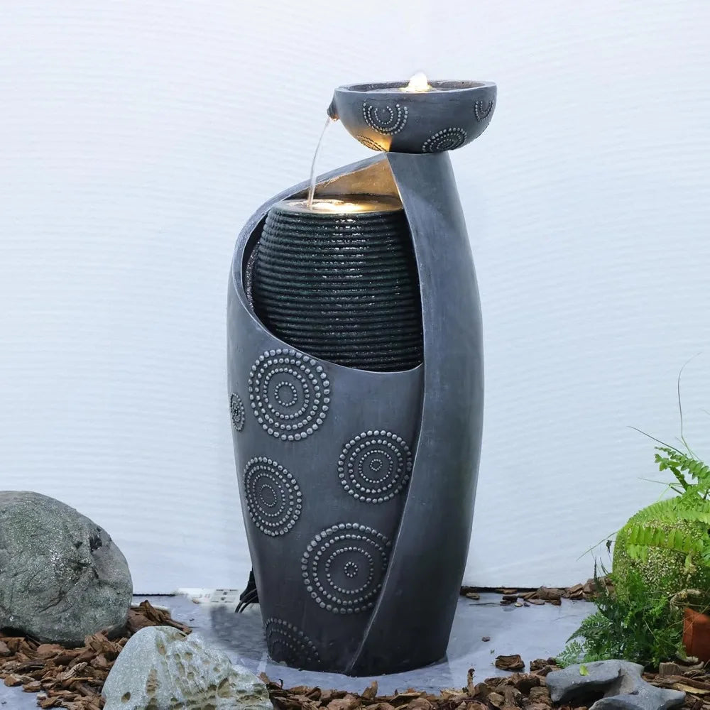 Vase Outdoor Water Fountain Jar Waterfall 31.4 LED Lights