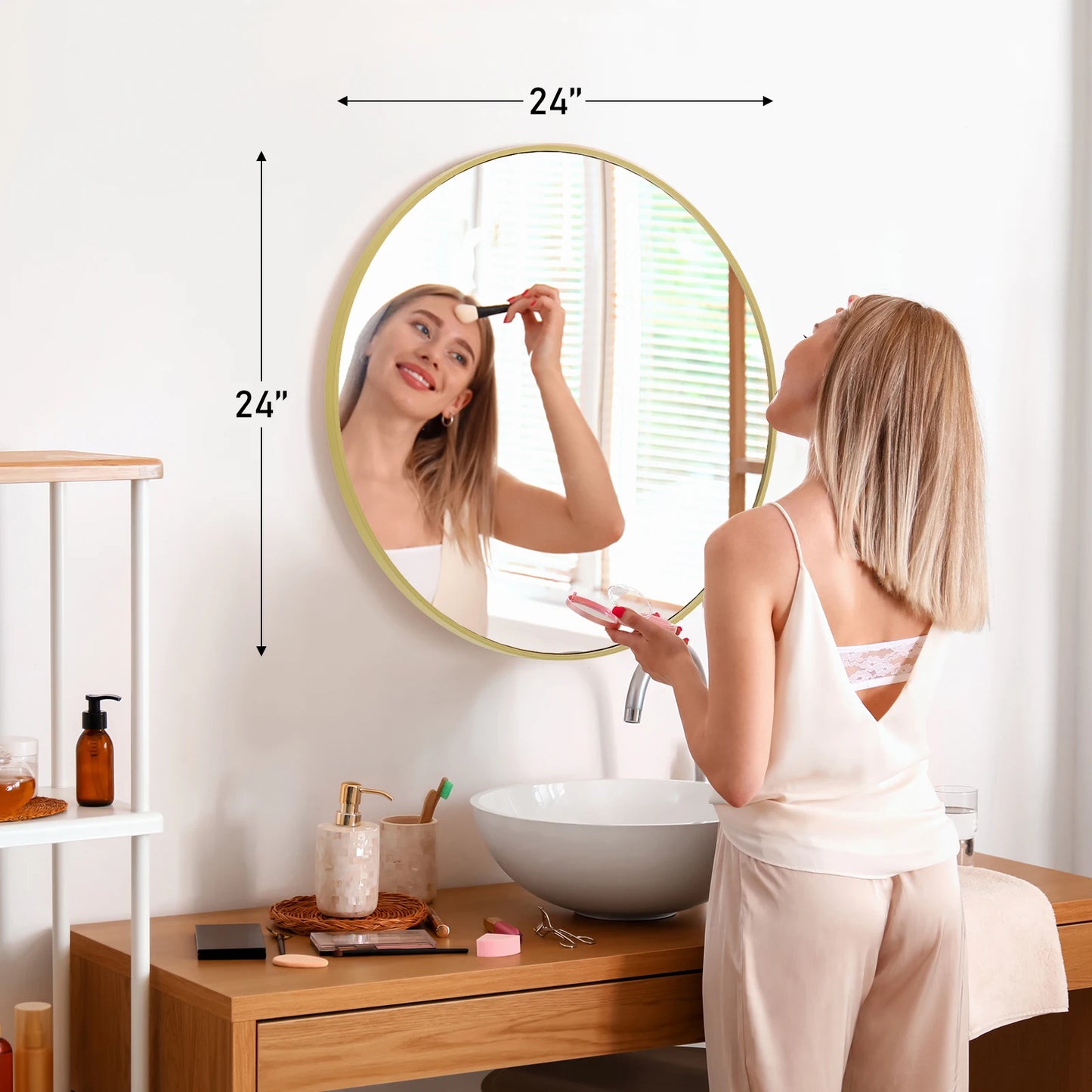 JHK Gold Round Vanity Mirror 30 Inch Matte Metal Frame