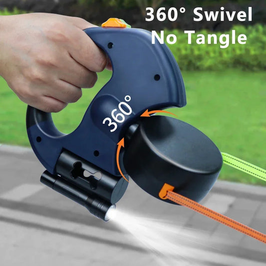 Retractable Dual Dog Leash LED Light No Tangle 360 Swivel