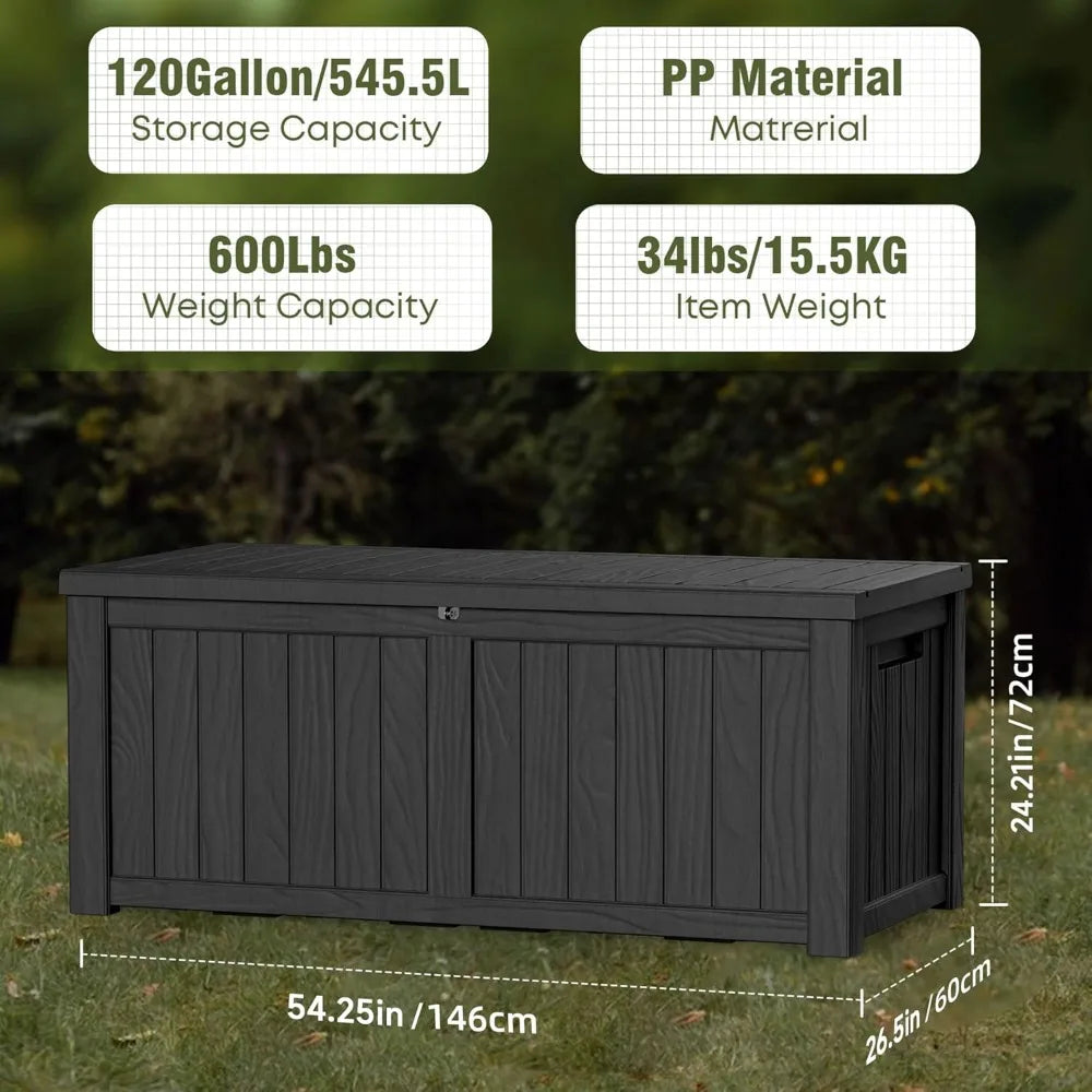 120 Gallon Waterproof Outdoor Resin Deck Box Lockable