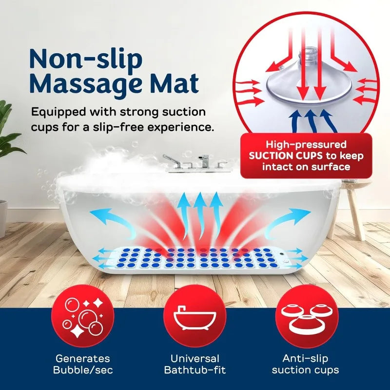 Electric Bubble Massage Bathtub Mat Non Slip Heater Remote