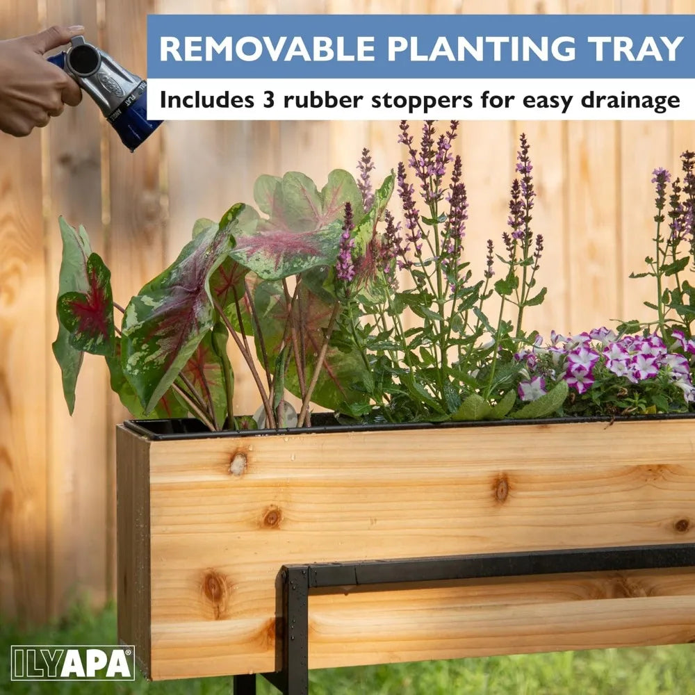 Ilyapa Raised Standing Planter with Legs Metal and Wood Elevated Planter Box 33 Inch by 29 Inch by 7 Inch Indoor Outdoor Perfect for Flower and Green Plants
