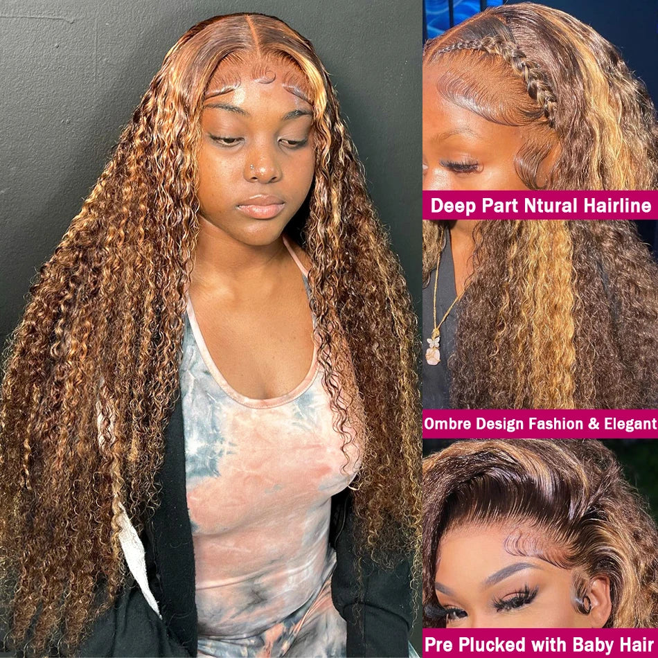 Wiggogo Curly Highlight Wig Human Hair Deep Wave Lace Front